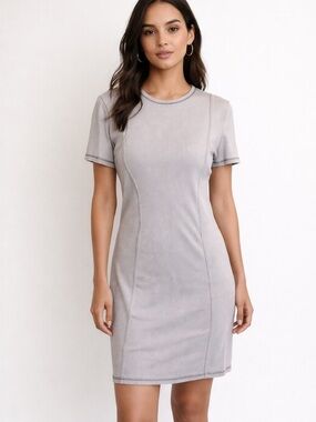 H&M Ribbed Bodycon T Shirt Dress Gray Short Sleeve Stretch XL NWT